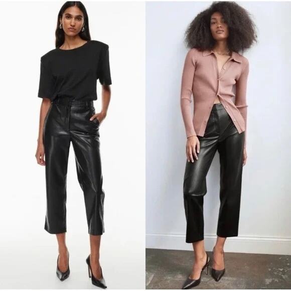 Aritzia Babaton Command Faux Leather Pants Black Size 8 Straight Leg High Waist - Picture 1 of 10